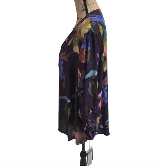 NICOLE MILLER Floral Print Women's Top Purple Watercolor Abstract Plus Size 2X 3 - Picture 2 of 11